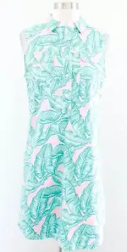 NWT Vineyard Vines Margo Banana Leaf Tropical Shirt Dress Size 2 Pink Green