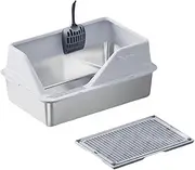 Folpus Stainless Steel Cats Litter Tray Include Scooper Large Capacity Easy to Clean Splashproof and Cat Litter Mat for Indoor Cats, Light Gray