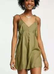 V neck tie shoulder swing romper in khaki mameluco d mujer size/6 free shippi