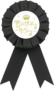 [ROSTYAKZ] Black Birthday King Tinplate Badge Pin, Gold Glitter Happy Birthday Button Pin, Birthday King Rosette Badge Pin for Men, Birthday Boy Pin for King Party Celebration, tinplate, rosette