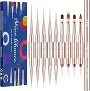 Shince Chance Nail Art Liner Brushes Set, 9Pcs Nail Art Design Brush Pen for Gel Polish Fine Drawing, Rosegold