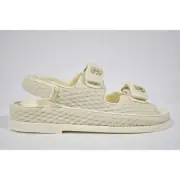 Chanel 22S Ivory White Knit CC Logo Mule Slide Strap Flat Dad Teva Sandal 36.5
