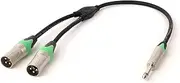 ROBAUN 1PC 6.35MM to Dual XLR Y-Splitter Cable 1/4 Inch TS Jack to 2 XLR Male/Female OFC Shielded Cable for Guitar Amplifier(Z01-D1001MX2-SLGN,0.29m)