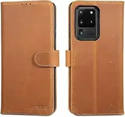[Lensun] Genuine Leather Case for Samsung Galaxy S20 Ultra, Mobile Phone Case Leather [Magnetic Closure] [RFID Protection] Mobile Phone Case Leather Case for Galaxy S20 Ultra 5G - Vintage Brown