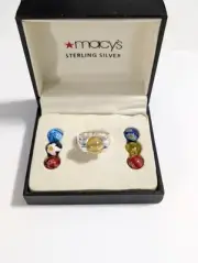 MACYs 925 Sterling Silver Ring 7 Interchangeable Millefiori Glass Beads Ring Sz7