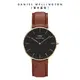 Daniel Wellington 手錶 Classic St Mawes 36mm棕色真皮皮革錶-黑錶盤-金框(DW00100545)