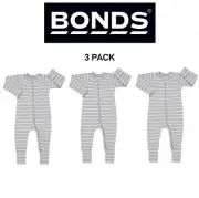Bonds Baby Ribbed Zip Wondersuit Romper Cozy Cuff Feet for Warmth 3 Pack BXKAA