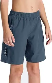 [DEVOROPA] Youth Boys Athletic Running Shorts Lightweight Quick Dry Sports Workout Gym Hiking Shorts Zip Pockets UPF 50+