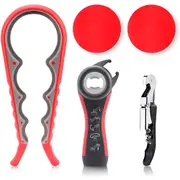 5 in 1 Multi Function Can Opener Bottle Opener Kit with Silicone Handle Easy to Use for Children, Elderly and Arthritis Sufferers, Red