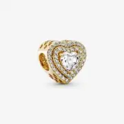 Pandora 14k Gold Cubic Zirconia Sparkling Leveled Hearts Charm Charm #759517C01