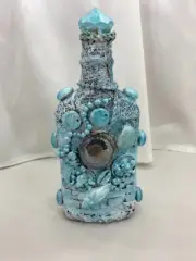 Altered Steampunk Bottle Turquoise -Decorated - Sea Shells Theme
