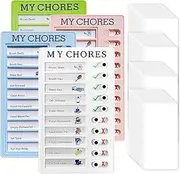 Xugoox 4 Pcs Sliding Routine Chore Chart, My Chores Board with 40 Pcs White Replacement Paper, Reusable to Do List, Daily Routine Chart with 4 Colors, Planning Board, Visual Schedule and Reminder