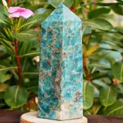 1.3LB Natural Apatite Obelisk Crystal Quartz Tower Healing Throat Chakra Reiki