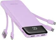Charmast 10000mAh Power Bank Built in 4 Cables, Slim USB C Portable Charger, LED Display External Battery Pack with 6 Output and 3 Input, Compatible with iPhone, Samsung, Tablets and More(Purple)