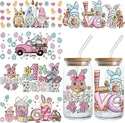 Easter Themed UV DTF Cup Wraps - 5 Packs Cute Bunny Chick Easter Egg Design Uvdtf Wrap for 16oz Glass Cups Waterproof Rub on Transfer Sticker for Holiday Celebration Essentials DIY Craft