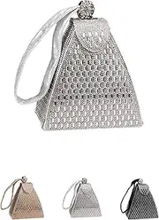 Crystal Pyramid Handbag,Rhinestone Purse,Crystal Gold Pyramid Handbag,Cocktail Engagement Triangle Bag for Party Night