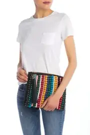 Sam Edelman NEW Black Prudence Multi Wood-Beaded Clutch $128- #060