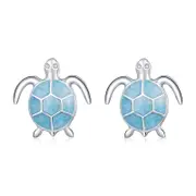 Sterling Silver Blue Sea Turtle Stud Hypoallergenic Earrings