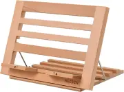 Book Stand for Reading, Adjustable Cookbook Holder with Page Clips,Foldable Wood