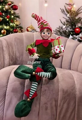 Christmas Fairy Elf Present Mistletoe Shelf Sitter 27” Posable Mantel Tabletop