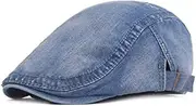 [Huloretions] Men Women Denim Newsboy Flat Cap Breathable Ivy Gatsby Hat Cabbie Newsboy Beret Hats with Adjustable Buckle, Blue, One Size
