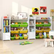 CostwayKids Bookshelf with 8 Storage Boxes and 2 Open Shelves-Green