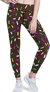 [visesunny] High Waist Yoga Pants with Pockets Confetti Carnival Black Pattern Soft Tummy Control Workout Leggings