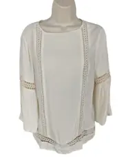 BNWT WOMEN WAREHOUSE UK 12 CREAM CASUAL LACE BOHO FLARED SLEEVE GYPSY BLOUSE TOP