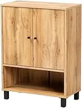 Freestanding Oak Brown Finished Wood 2-Door Entryway Shoe Storage Cabinet Freight Free Furniture Shoes Organizer Room Shoe Cupboard