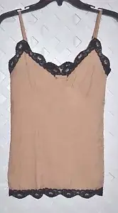 ETERNAL CHILD Golden Tan SPAGHETTI STRAP SLEEP TOP BLACK LACE TRIM New Small