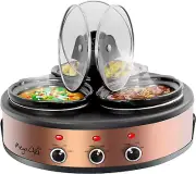 round Triple 1.5 Quart Slow Cooker and Buffet Server in Brushed Copper and Black