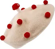 [SAFIGLE] Women Girls French Beret Hat Wool Mushroom Beret Multi-Occasion Fashion Accessory White