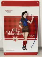 Old Milwaukee / Pabst Blue Ribbon Beer Metal Sign - Vintage Retro Style Pin Up