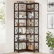 Tribesigns 7-Shelf Corner Bookshelf,Large Modern Corner Bookcase, 7-Tier Tall Corner Shelf Storage Display Rack with Metal Frame for Living Room Home Office (Rustic Brown)