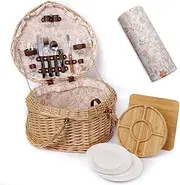 [Hap Tim] Heart Wicker Picnic Basket for 2 Person Set with Blanket & Bamboo Plate & Cheese Board, Couples Gifts, Wedding Gifts, Engagement Gifts (Y2405)