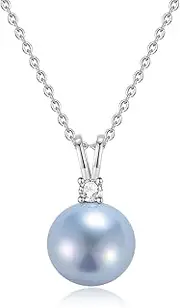 [BAMIKI] Cultured 11-12MM Round Pink Purple Blue Grey Golden Tahitian Black Pearl Necklace for Women, S925 Sterling Silver 18K Gold Plated, Single Pearl Pendant Necklace