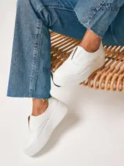 White Slip On Signature Forever Comfort® Leather Chunky Wedge Platform Trainers (U00450) | $94