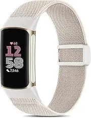 EverAct Magnetic Stretchy Nylon Compatible with Fitbit Charge 6 Bands/Fitbit Charge 5 Bands, Elastic Fabric Sport Adjustable Wristband Strap for Charge 5/6 Smartwatch Women Men
