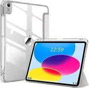 KVTVOU Case for iPad (A16) 11th/10th Generation Case (11/10.9 Inch, 2025/2022) with Pencil Holder, [Support Touch ID] Clear Hard PC Back Shell Slim Trifold Stand Cover, Auto Sleep/Wake, Gray