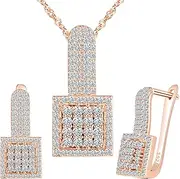 [Yumilok] Women's 925 Sterling Silver Square Necklace Earring Sets Pendant Necklace for Bride Bridesmaid Cubic Zirconia