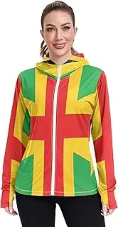 [GAIGEO] Women's Rash Guard Swim UV Protection Sun Shirt Zipper Hoodie Long Sleeve Jamaican Rasta Flag S