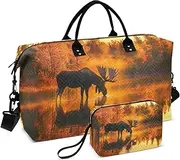 [ZRYSMY] Moose Silhouetted Autumn Forest Duffel Bag for Traveling, Travel Bag Gym Bag, with Multiple Interior Pockets Shoulder Weekender Bag for Women Men with Toiletry Bag 20.5L x 1.9W x 13.8H
