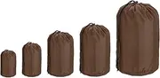 uxcell Stuff Sack 3x5/3x7/5x10/6x13/9x16, 5 Pcs Waterproof Outdoor Storage Sack Portable Drawstring Dust Flap Bag Sleeping Bag for Camping Hiking Backpacking, Brown
