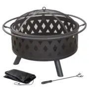 Pure Garden Crossweave Firepit 32" Black Round Steel Housing Material W/ Cover