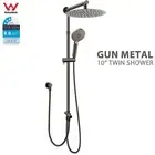 Twin 10'' Round Shower Head Set Sliding Rail Diverter Handheld Elbow Gun Metal