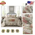 Luxurious Cotton Patchwork King Size Quilt Set - Reversible Floral Embroidery