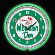 15" Mountain Dew Soda YaHooo Sign Double Neon Clock, Green Outside Tube MT