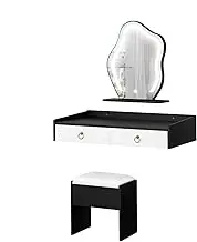 ALFORDSON Floating Dressing Table Chair Set with LED Mirror, Wall Mounted Makeup Dessk and Matching Storage Stool 77cm for Compact Space, Black White