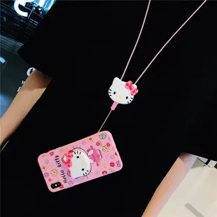 軟矽膠手機殼 iPhone 6 6s 7 8 Plus XR 外殼卡通可愛 Hello Kitty 手機保護套支架支架腕