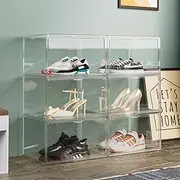 Stacked Large 6 Pack Shoe Storage Box, 36cmx27cmx22cm, Fit Most Shoe Size, Stackable PET Box with Magnetic Door, Sneaker Containers Bins, Shoe Organizer for Closet, Space Saving Shoe Organiser